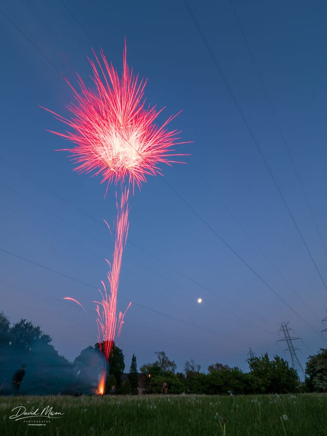 Red Firework and the Moon