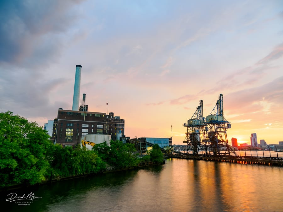 Domino Refinery and Cranes at Sunset