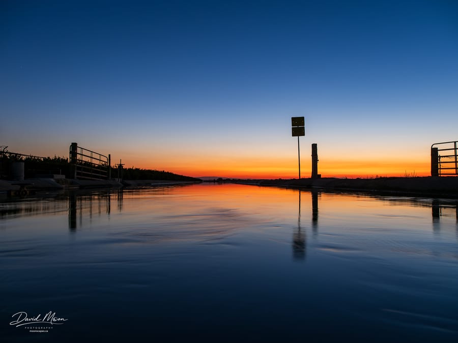 Water Control Gates at Sunset