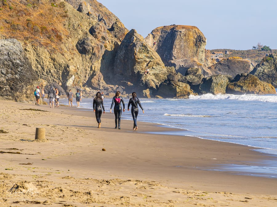 Surfers on a Rocky California Beach