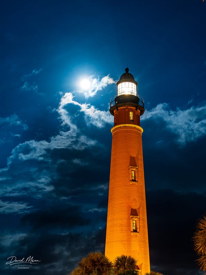Moon Beside Ponce Inlet Lighthouse