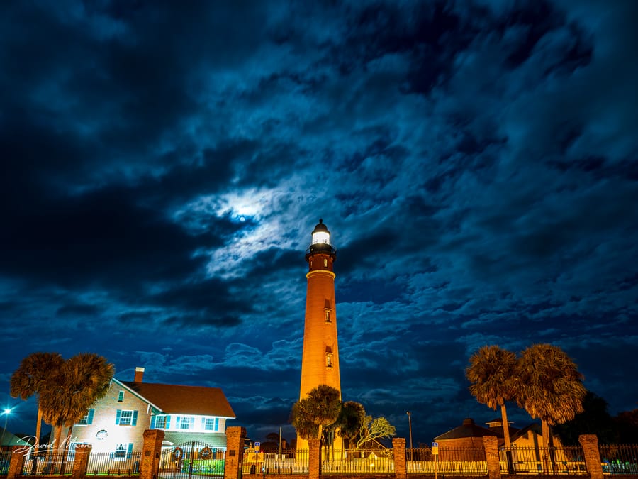 Ponce Inlet Lighthouse and Moonlit Clouds