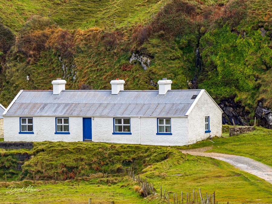 White Cottage with Blue Trim