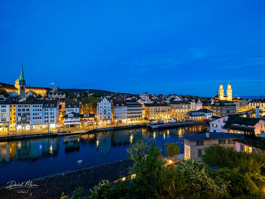 Zürich along the Limmat at Blue Hour