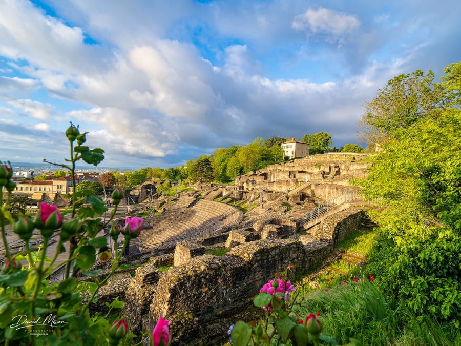 Roman Theatre Framed by Roses