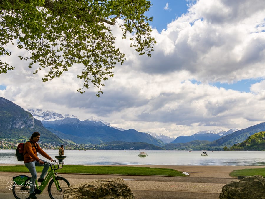Cycling beside Lake Annecy
