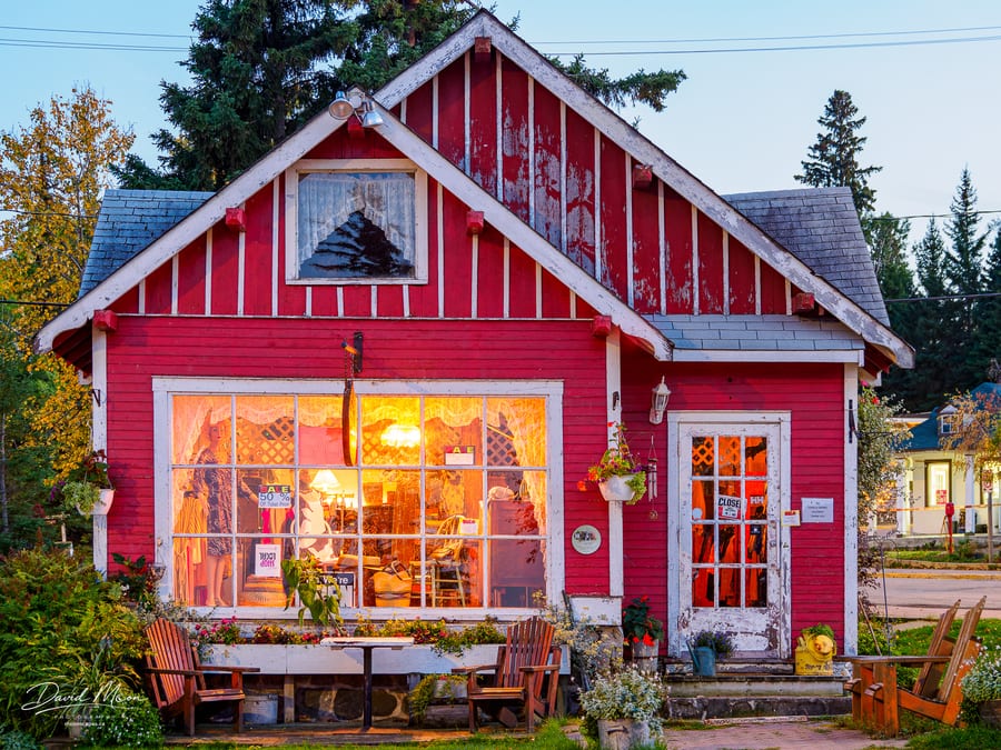 Red Shopfront at Blue Hour