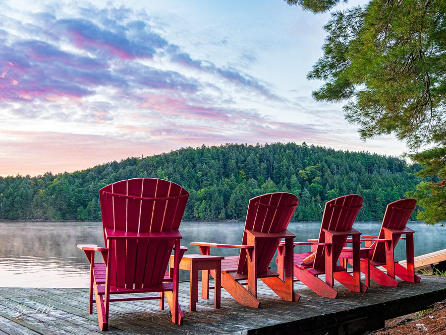 Red Chairs by Kennisis Lake