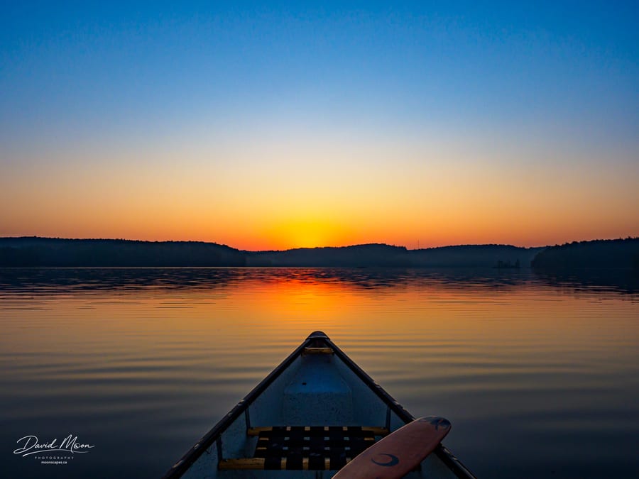 Kennisis Lake sunrise by Canoe, Haliburton, Ontario