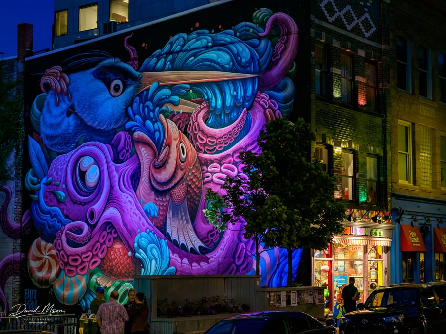 Night view of Mural in Downtown Halifax, Nova Scotia