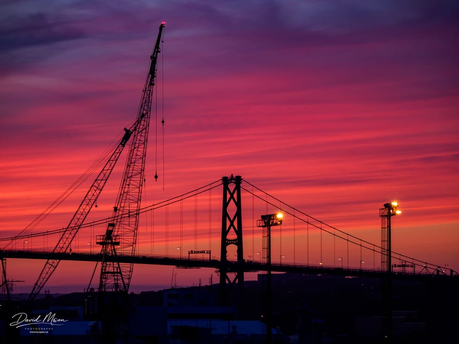 Sunset, cranes and bridges, Halifax, Nova Scotia