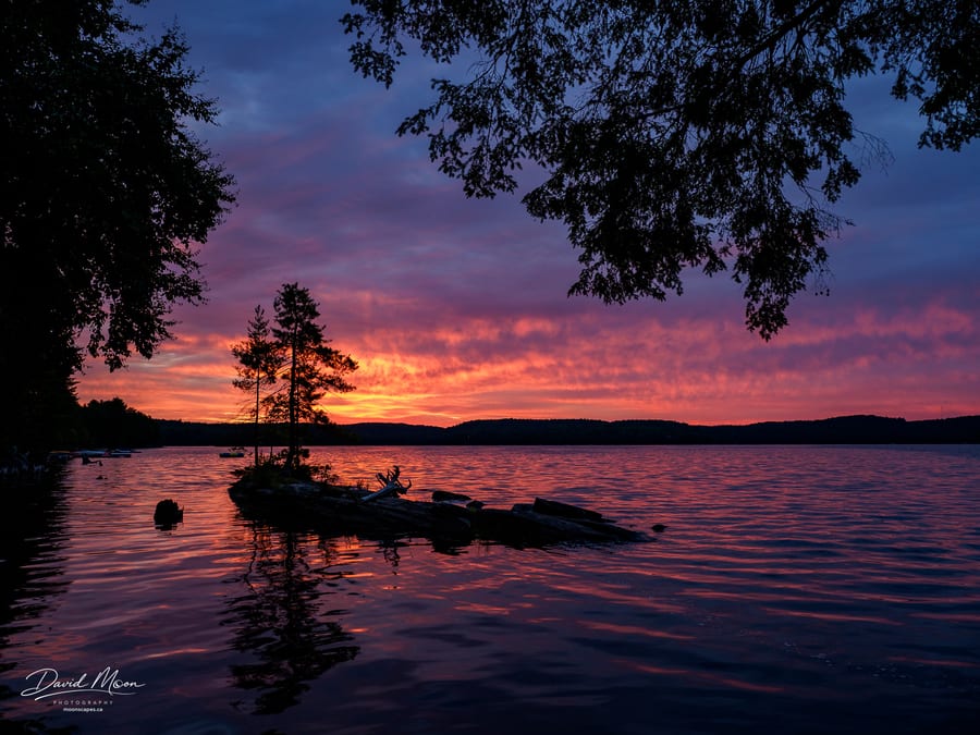 Sunrise over Coqui Island, Kennisis Lake, Haliburton, Ontario
