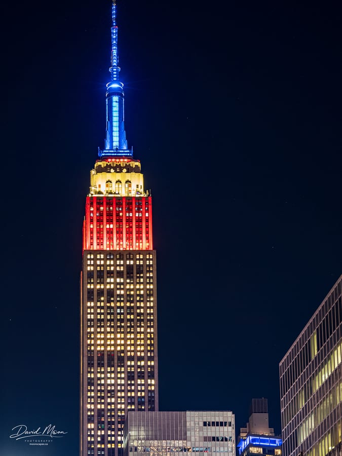 Empire State Building in Red, White and Blue